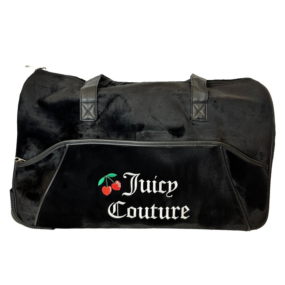 Juicy Couture Pink Velour Rolling Duffle Bag Cherry Travel Carry On Luggage